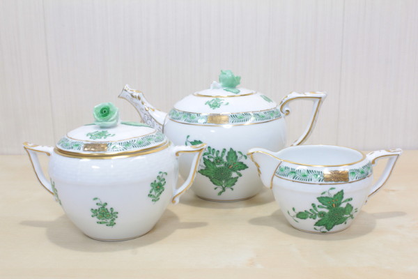 HEREND ヘレンド アポニー グリーン ポット&クリーマー&シュガー HEREND ヘレンド アポニー グリーン ポット&クリーマー&シュガー