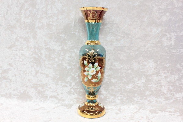 ボヘミア 金彩 水色 花瓶 ボヘミア 金彩 水色 花瓶