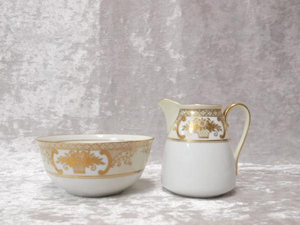 オールドノリタケ 金彩 花かご柄 ボウル&クリーマー オールドノリタケ 金彩 花かご柄 ボウル&クリーマー